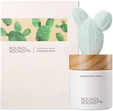 Round A'ROUND Cactus Diffuser (Honey Green) | Fragrances Reed Diffuser, Cute Shaped Design with Light, Bilberry, Clean, Green, Refreshing Scent for House, Home, Office 3.37 fl.oz. 100ml