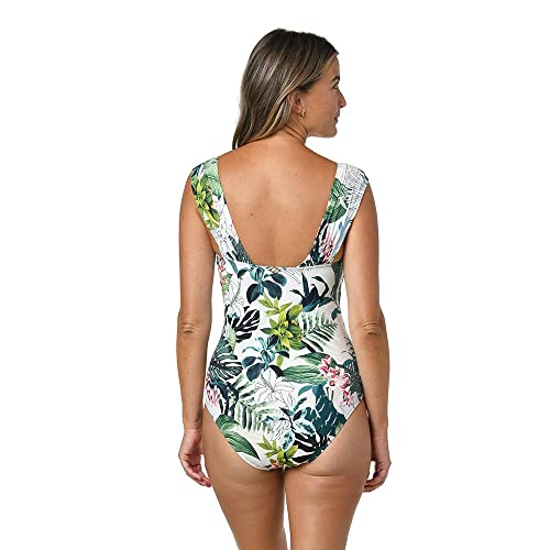 Jantzen Women's Nature Glow Glamour Square Neck One Piece Swimsuit - Tummy Control Bathing Suits For Women, Womens Swimsuits With Removable Pads & Side Shirring - Dashing Green, Size 14 #TOP1