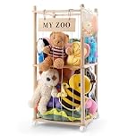 khlerox Stuffed Animal Storage Zoo with Wheels, Wooden Stuffed Animal Organizer with Elastic Cords, Space Saving Toy Plushies Storage Holder for Playroom, Bedroom, Living Room(Burlywood, Small)