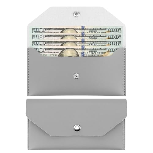 1 Pieces Money Saving Binder, Grey PU Leather Cash Envelopes Cash Wallet, Reusable Money Saving Binder for Wallets with Cash Envelope Tab Stickers for Bill Planner (Grey)