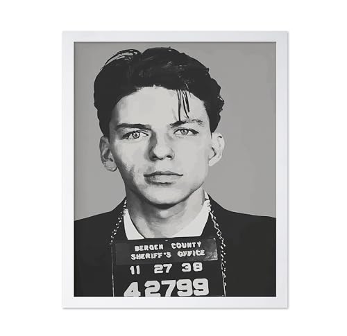 Poster Master Vintage Frank Sinatra Poster - Retro Frank Sinatra Mugshot Print - Celebrity Art - Gift for Men, Musician, Movie Fan - Wall Decor for Home, Office, Bedroom, 8x10 White Framed