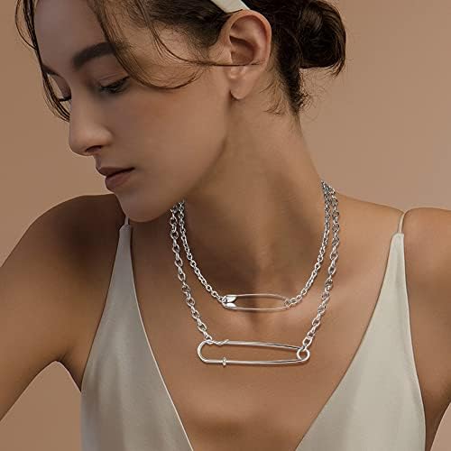 Kakonia Layered Necklaces for Women Men Punk Necklaces Heart Cross Key Lock Snake Safety Pin Pendant Necklaces Gothic Chain Necklaces Silver Y2K Statement Necklaces Emo Necklace Set