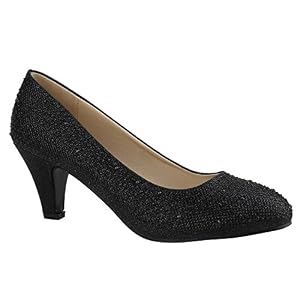 stiefelparadies Klassische Damen Pumps Stilettos Abend Leder-Optik Glitzer Metallic Lack Schleifen Tanz Braut Schuhe 136148 Schwarz Strass 40 Flandell