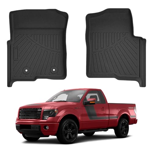 Mixsuper F-150 Floor mats-Floor mat for Ford F-150 2009-2014 All Cabs w/Out Manual Shifter All Weather TPE Rubber Floor Liners Protection for F-150 Accessories Front Row Anti-Slip Car Mats Black