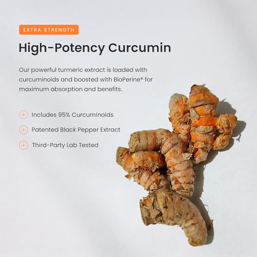 Image of Turmeric Curcumin - 2,256 mg Complex with Ginger & Black Pepper Extract - 95% Curcuminoids - Extra Strength Turmeric Supplement for Joint Health, Brain, Heart & Immune Support - 180 Turmeric Capsules
