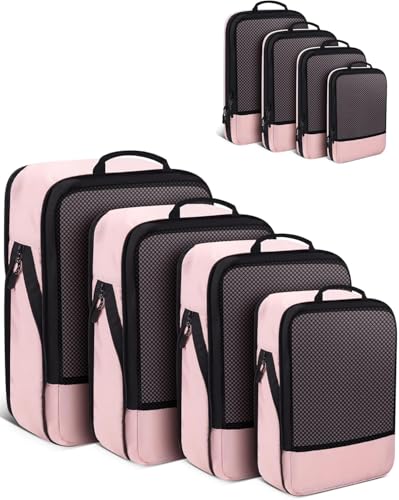 BAGLHER Packwürfel Kompression für die Reise – Extrem platzsparender Koffer-Organizer-Set, wasserdichte Packtaschen,Rosa
