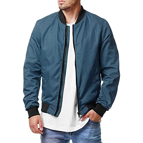 Men Bomber Jacket Lightweight Casual Softshell Flight Windbreaker Coat Fall Winter Warm Outwear Zipper Pockets