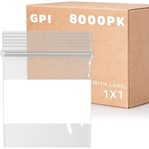 1" x 1" Tiny Zip Bags, 8000 Pack, 2 Mil, Write with White Block, GPI POLY | Clear jewelry pouches. Resealable zipper top lock. Reusable and reclosable. Ideal for Writing, Packaging, Pills, Beads, Seeds