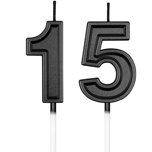 UVATAHONA 15th & 51st Birthday Candles, Black Number 15 51 Candle for Cake Decoration on Birthday Party or Anniversary Celebration