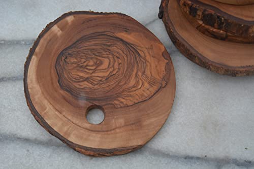 The Live Edge - Olive Wood Table Coasters For Drinks 6 Coaster Set With Holder | Rustic Coasters For Coffee Table | Wooden Coaster Holder | Coaster For Office Desk | Bar Coasters | Vintage Coasters #TOP6