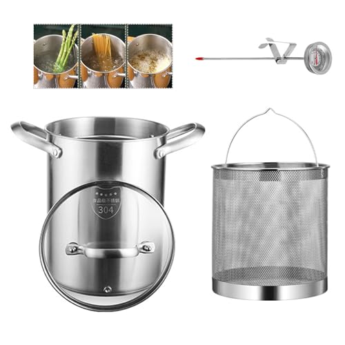 MZBDYYF Pot de friteuse de 5L en Acier Inoxydable 304 avec Panier à Filtre à Huile et thermomètre - Cuiseur à pâtes Tempura Japonais pour Asperges