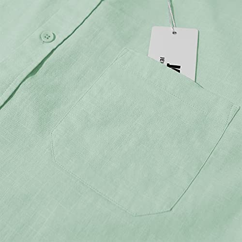 Jekaoyi Button Down Linen Shirts For Men Casual Long Sleeve Regular Fit Cotton Beach Shirts With Pocket Mint Green #TOP3