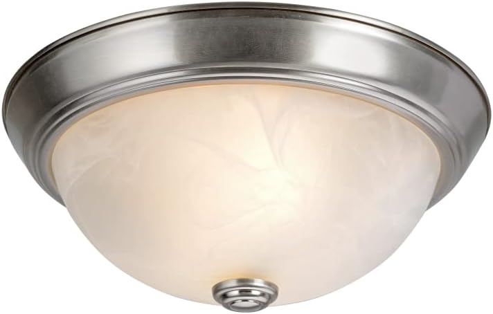 Aspen Creative 63013-1A Two-Light Flush Mount in Brushed Nickel with White Alabaster Glass Shade, 11" Diameter 11" DIAMETER Brushed Nickel
