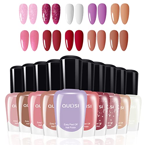 Oul'isi Honey Nail Polish Easy Peel Off- 10 Colors Water Based Nail Polish Regular Not Gel, Non Toxic Quick Dry Finger Nail Polish Kit Set For Girls, Teens And Women's Holiday Gift #TOP29