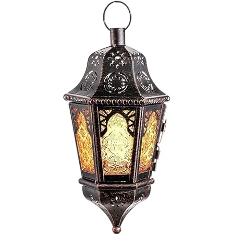 NEEDOMO Ramadan Decorations, Hanging Moroccan Lantern, 13.5'' Vintage Metal Candle Holder with 14.8" Chain, Ramadan Lanterns Decorative Indoor Outdoor for Home, Table, Patio, Porch Cover