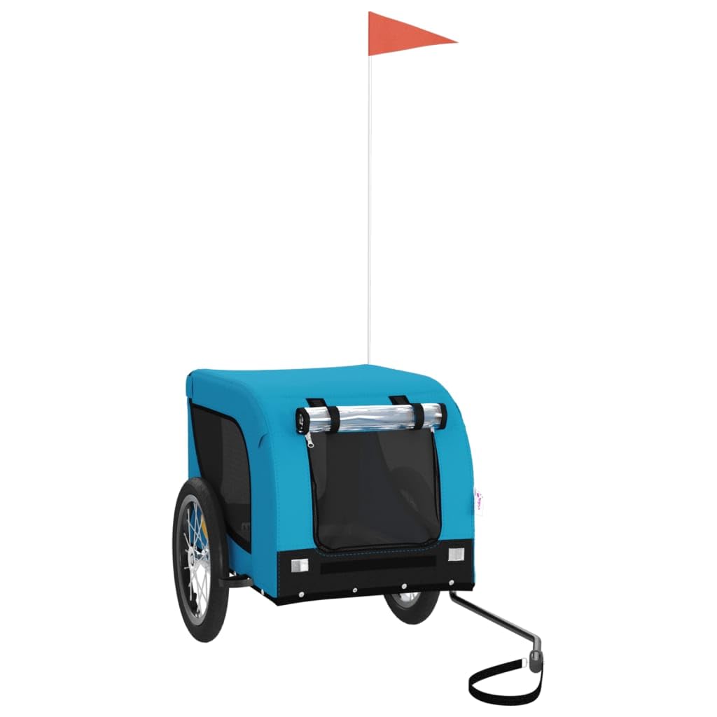 vidaXL Pet Bike Trailer, Pet Cart Carrier for Small Dogs, Pet Bike Trailer with Flag, Dog Bicycle Wagon, Blue and Black Oxford Fabric and Iron