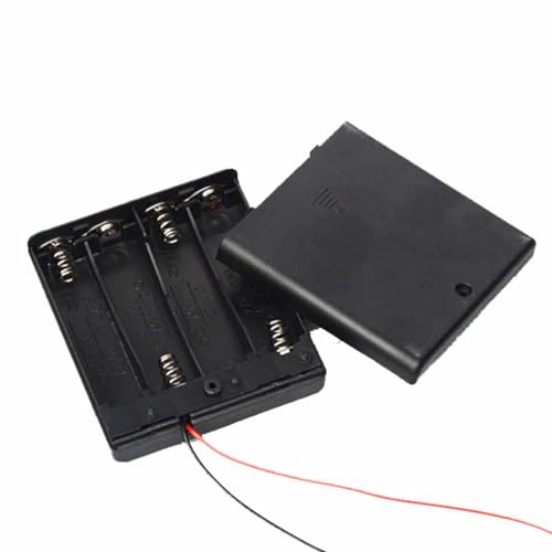 Ludom Estuche portapilas AA de 6 V con 4 ranuras, interruptor de encendido/apagado y tapa. Caja de plástico para guardar cables y cables para proyectos de bricolaje.