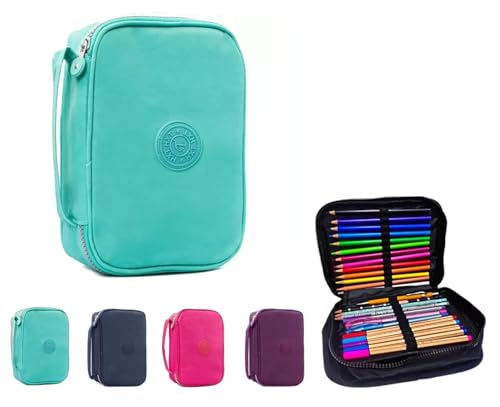 Estojo escolar grande para 100 lapis em Nylon com 25 elasticos (Verde)