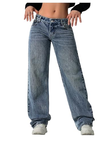 SweatyRocks Women's Low Waist Straight Leg Jeans Y2k Vintage Denim Pants with Pockets