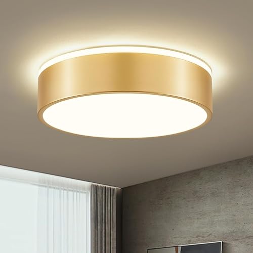 Vikaey Moderne Deckenlampe LED Deckenleuchte Gold Metall 4000K 24W Schlafzimmerleuchte Für Wohnzimmer Küche Bad Korridor Esszimmer Lounge Ø30 cm