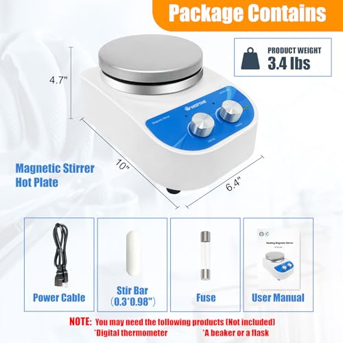 WEST TUNE Magnetic Stirrer Hot Plate Max 716℉/380℃, 3000mL Stirring Capacity Magnetic Stirrer with Heat, Magnetic Stirrer with 5.5 Inch Magnetic Stir Plate & 1500 RPM Magnetic Stirrer Hot Plate Mixer