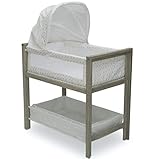 Simmons Kids Farmhouse 2-in-1 Wood Bedside Bassinet Sleeper and Changer - Portable Crib and Changing Table with High-End Wood Frame, Royal Charms