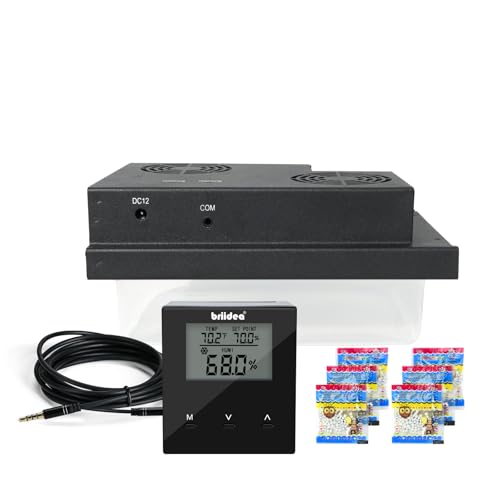 Briidea Electric Humidifiers for Cabinet (1-8 Cubic Ft.), 30% RH~80% RH Humidity Setting Values, Perfect Monitoring Temperature and Humidity, 12V Adapter Power Supply
