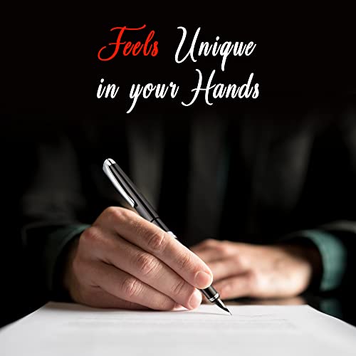 Zenzoi Black Fountain Pen Fine Nib - Beautiful Luxury Pen For Men Or Women With German Schmidt Nib, Converter, 2 Ink Refills (Blue & Black) & Pen Gift Box. Nice, Executive Pens For Smooth Writing #TOP5