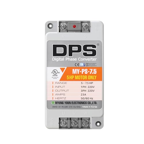 Image of DPS Single to 3 Phase Converter, My-PS-7.5 Model is Used for a 5HP(3.7kW) 15Amps 200-240V 3 Phase Motor, Input /Output 200V-240V, UL /CE Certified