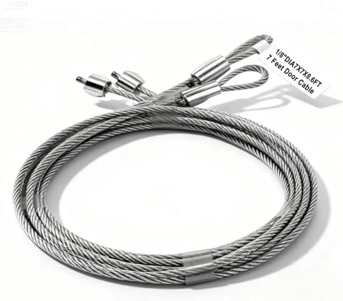 Heavy Duty Garage Door Torsion Spring Cables, 8.6 ft x 1/8" Spring Wire Rope, Galvanized Spring Cable Replacement, Fits 7ft Garage Doors (2 Pack)
