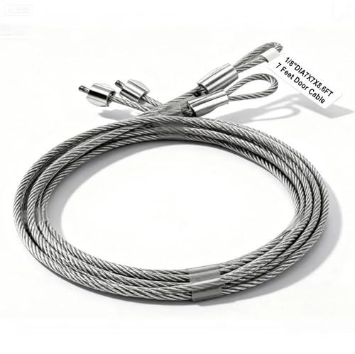 Heavy Duty Garage Door Torsion Spring Cable, 8.6 ft x 1/8" Spring Wire Rope, Galvanized Spring Cable Replacement, Fits 7ft Garage Doors (2 Pack)