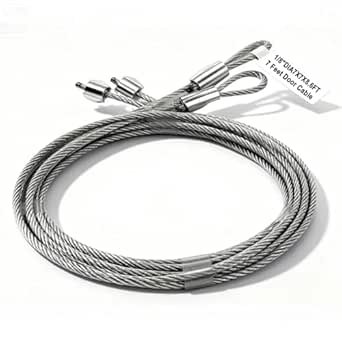 Heavy Duty Garage Door Torsion Spring Cables, 8.6 ft x 1/8" Spring Wire Rope, Galvanized Spring Cable Replacement, Fits 7ft Garage Doors (2 Pack)