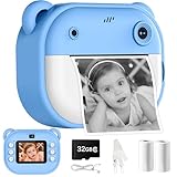 Sofortbildkamera Kinder, 1080P Dual-Linse Kinderkamera Sofortbildkamera, 2 Bildschirm Digitalkamera Kinder mit 32GB Karte & Druckpapier, Geburtstag Geschenke für 3-12 Jahren Jungen Mädchen(Blau)