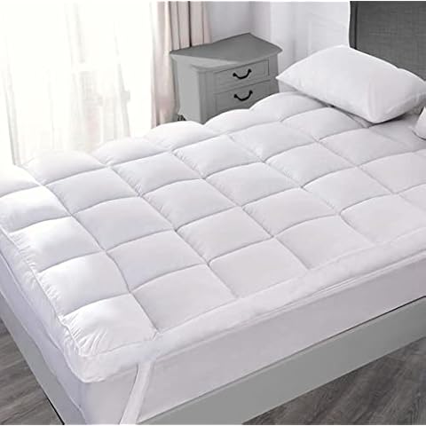 VL Mattress Topper 4Ft Small Double Size 10cm Thick Microfiber Quilted Fluffy and Soft Mattress Protector with Strong Corner Straps for Firm Grip WHITE (10cm Thick, 4Ft Small Double - 120 x 190 CM) Cover