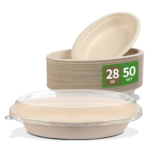 bloomoon 28 oz Oval Disposable Food Containers with Lids 50 Pack