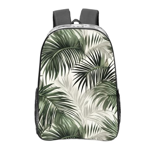 transparent palm leaf pattern Print Work Travel Stadium Events Transparent Backpack PVC Clear Bag Large Side Pockets