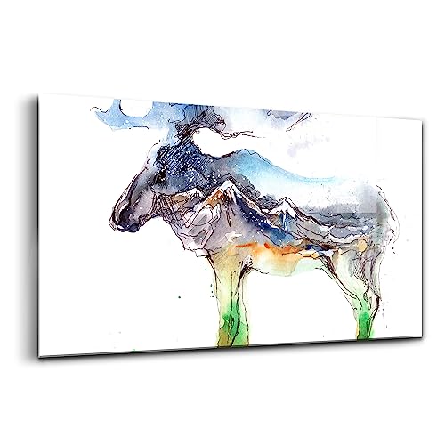 Peinture sur verre d'art pour illuminer un intérieur sombre grand format 100x50cm cerf d'hiver