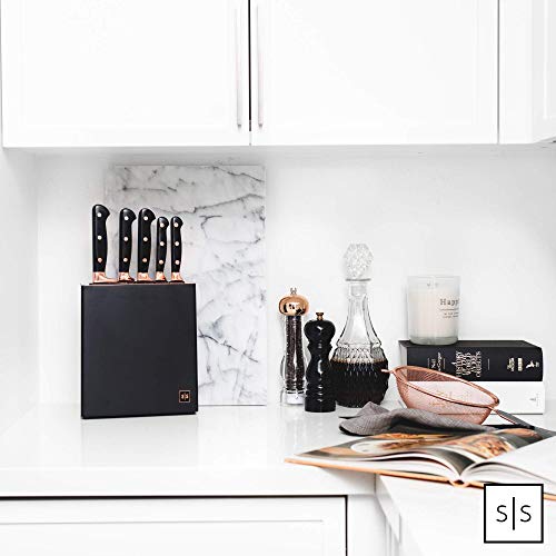 Copper Knife Set , A Knife Set with Sharpener Built-In , Upright 7-Piece Rose Gold Knife Set - Self Sharpening Knife Set With Block, Rose Gold Kitchen Accessories - Thumbnail 5