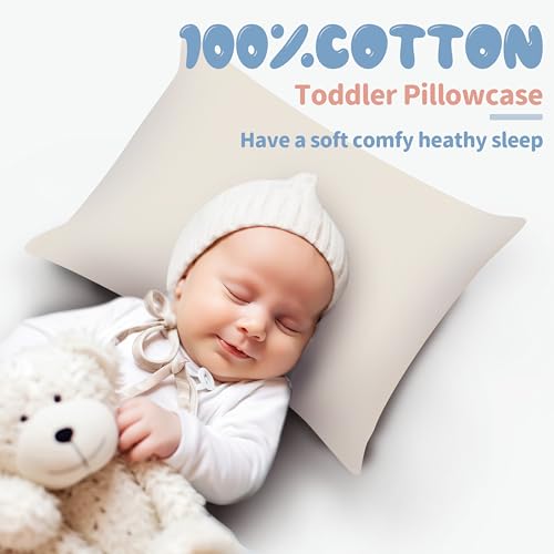 Image of 100% Egyptian Cotton Zippered Toddler Pillowcases Set of 4, 600 Thread Count Small Pillow Cases, Super Soft and Breathable Pillow Protector, 13x18 Inches (Light Beige, Toddler)