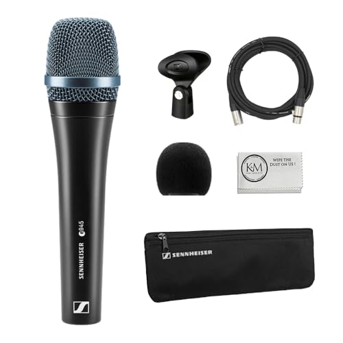 Sennheiser Professional E 945 Dynamic Super-Cardioid Handheld Vocal Mic Bundled with Microphone Windscreen + 20ft XLR Microphone Cable + Microfiber Cleaning Cloth (4 Items)