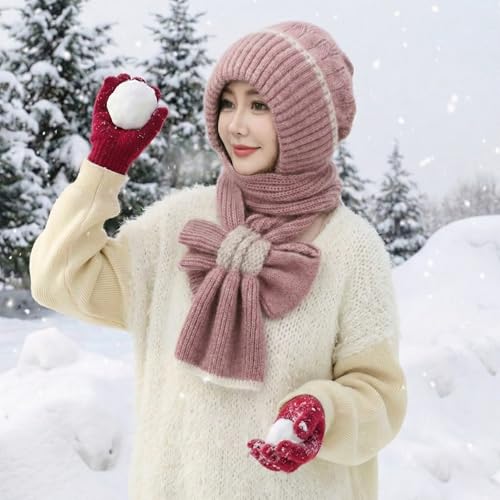 Image of Kraptick Women's Winter Cap and Scarf Set - Thick Fleece Lined Knitted Beanie Hat and Neck Warmer Muffler for Ladies, Stretchable & Soft Woolen Snow Proof for Extreme Cold -5
