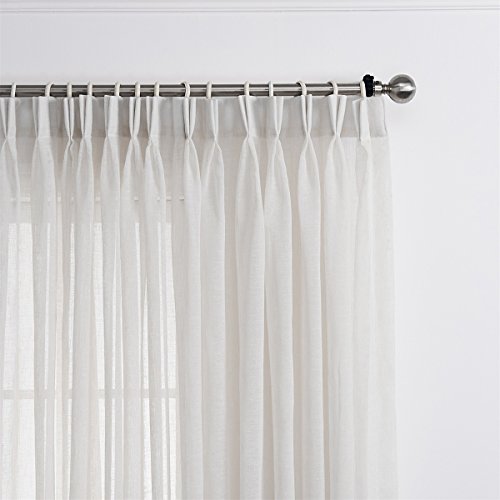 Dreaming Casa Solid Sheer Curtains Linen Textured Window Treatment Draperies Double Pleated For Bedroom Off White 2 Panels 84 Inches Long, 42" W X 84" L #TOP1