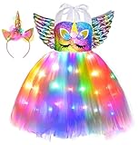 Tutu Dreams LED Unicorn Dress for Girls Rainbow Light Up Halloween Costumes Christmas Gifts (Rainbow-1, 3-4T)