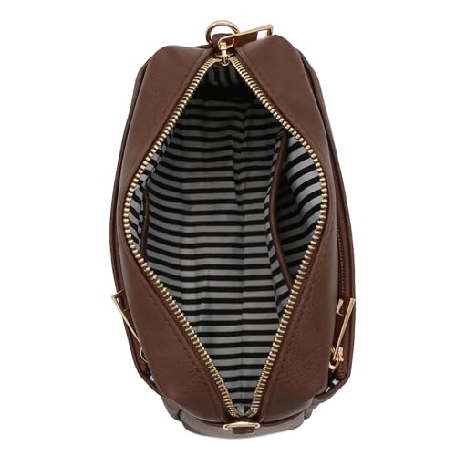 FashionPuzzle Triple Zip Small Crossbody Bag (Dark Taupe) - Thumbnail 5