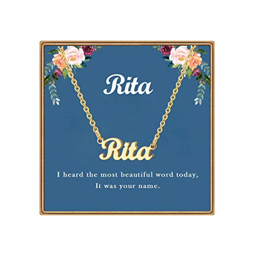 Ldurian Custom Name Necklace, Rita Name Plate Pendant Necklace Pre Gifts, Charm Necklaces Jewelry for Birthday Anniversary