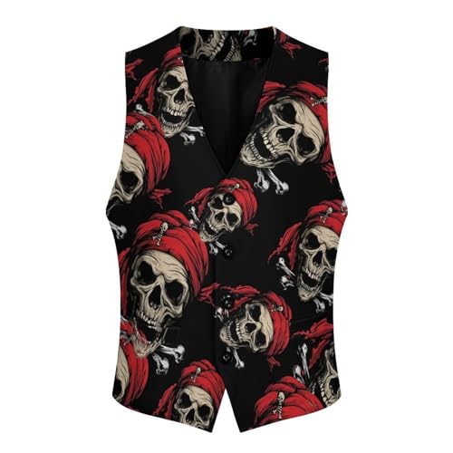 Jolly Roger Piratees Skull Men's Suit Vest Waistcoat Vests Formal Dress with 2 Pockets for Business Casual Tuxedo3