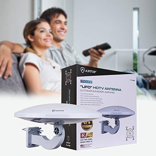 Ufo 360° Omni-Directional Reception Outdoor Tv Antenna 65 Miles Range With Smartpass Amplified & Built-In 4G Lte Filter For Indoor,Outdoor,Rv,Attic Use Support Vhf &Uhf Digital Signal Grey #TOP6