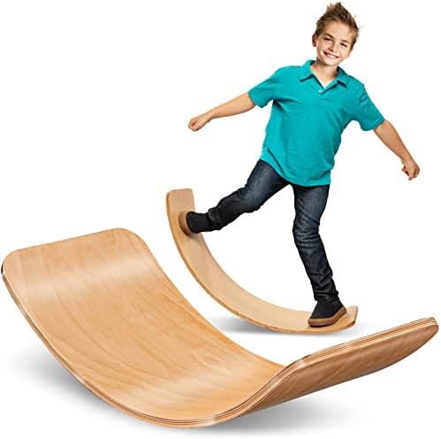 35 Inch Wooden Balance Board Wobble Board for Kids, Teens, Adults - Wood Kids Toys for Kids | Waldorf Toys | Kids Wooden Toys | Wobble Balance Board Kids | Rocker Board for Yoga and Exercise