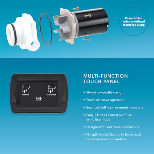 Image of Jabsco 38245-4194 Quiet Flush E2 Electric Marine Toilet, 24 V, Raw Water | Touch Sensor Flush Panel, Eco Water-Saving Flush, Easy Install & Service Head, Raw Water w /Rinse Pump, Regular Bowl, 24 Volt