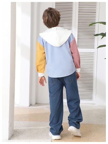 Image of Verdusa Boy's Color Block Hooded Corduroy Jackets Casual Long Sleeve Outerwear with Pocket